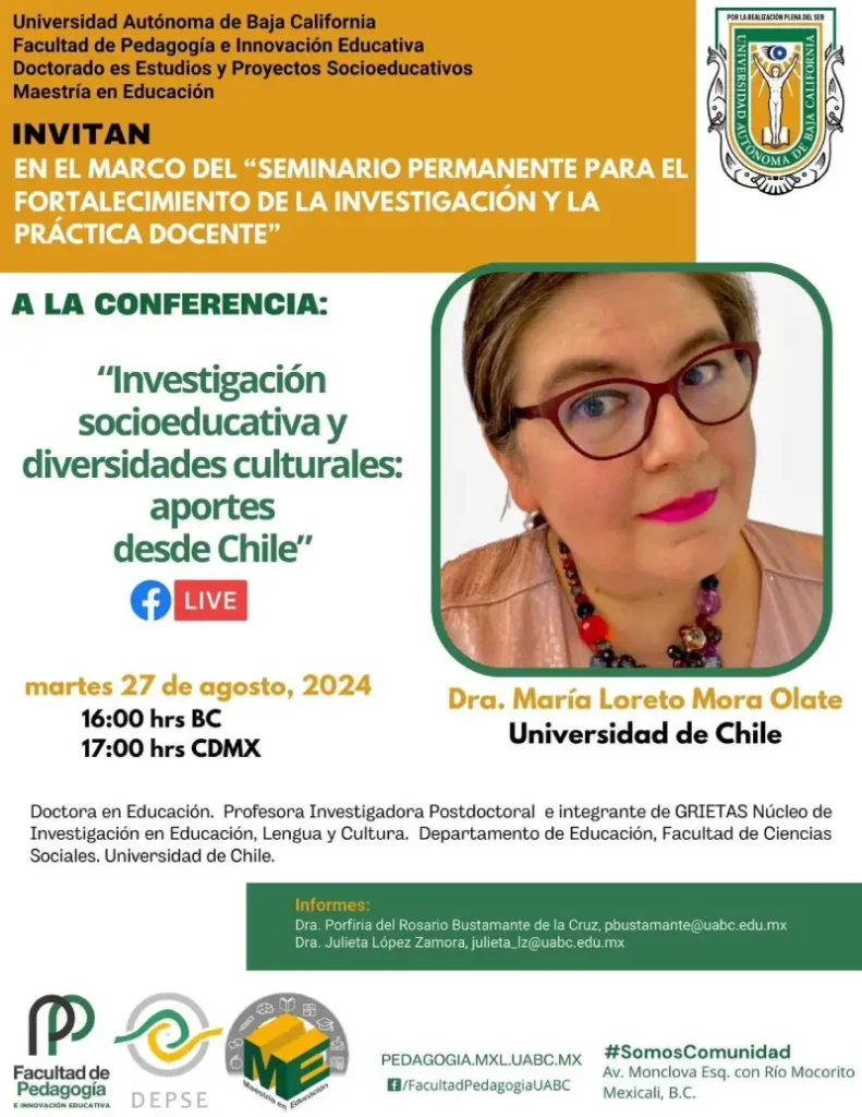 nucleogrietas.cl Conferencia magistral para el programa de Doctorado en Estudios y Proyectos Socioeducativos de la Universidad Autónoma de Baja California, México, 27 de agosto