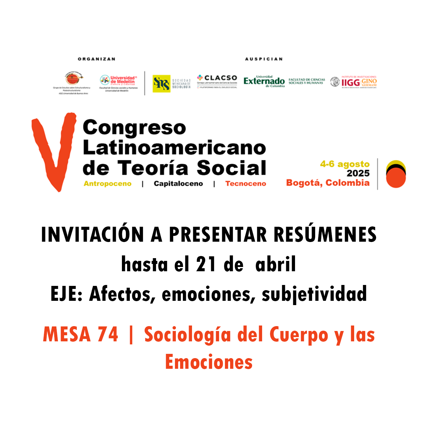 📣 Convocatoria abierta para presentar resúmenes V Congreso Latinoamericano de Teoría Social